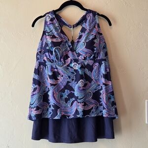 Island Escape Navy Top with Multicolor Trim and Navy Skirt